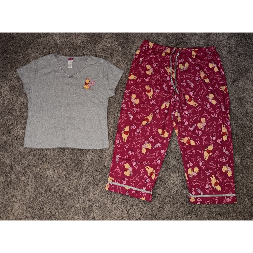 Disney Winnie The Pooh Sweet As Honey Girls Pajama Set Girls XL 16/18 Pink Gray